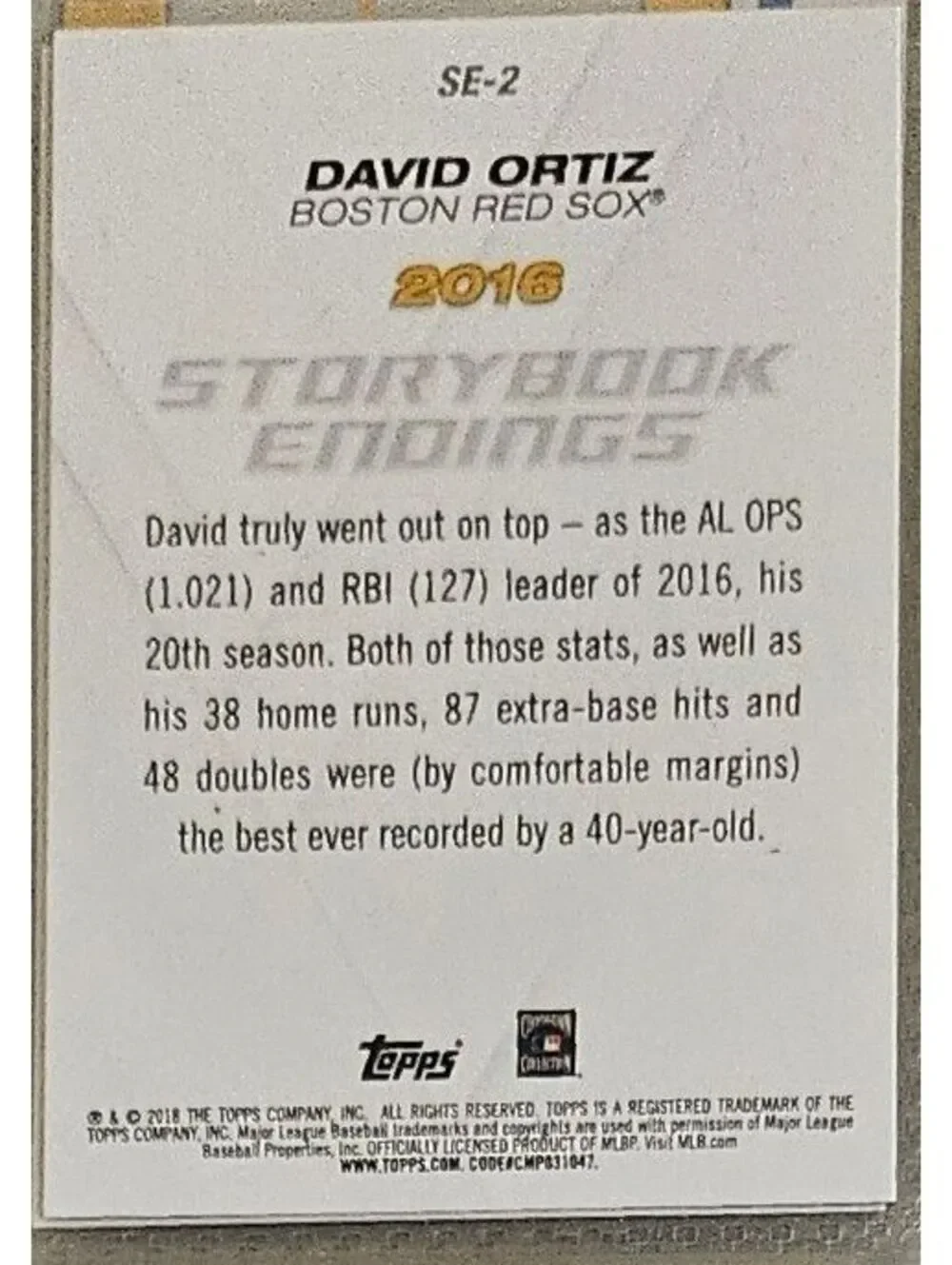 David Ortiz - 2018 Topps Storybook Endings insert - #SE-2 - HOF - Boston Red Sox - Picture 2 of 2